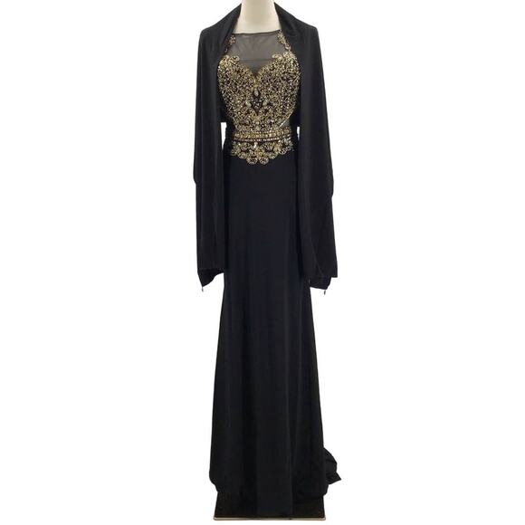 ASPEED SZ S black gold hand beaded mesh sleeveless cutout formal gown NWT B163 - Picture 4 of 12